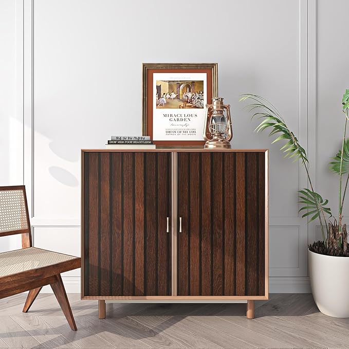 FunStick 24"x200" Slats Wood Wallpaper Peel and Stick Wall Paper Brown Walnut