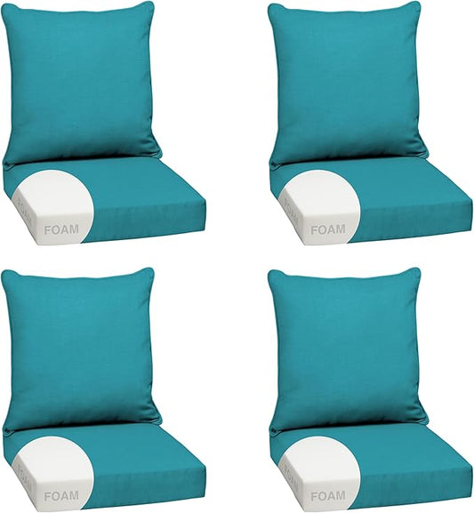 Arden Outdoor Foam Deep Seat Cushion Set (4-Pack), 24x24, Premium High-Density Foam, Never Flattens, Weather-Proof for Patio Chair Sofa Couch, Lake Blue Leala