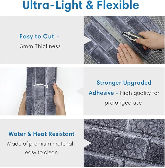 COMSTICKC 3D Faux Brick Wall Panels Peel and Stick Tiles, Small Size Thin PVC