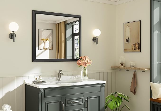 Briivue 36x32 Inch Black Bathroom Mirror