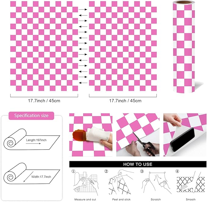 Modern Peel and Stick Wallpaper Pink and White Mosaic Checkered Contact Paper