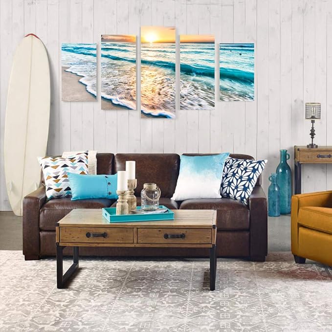 Goldfoilart 5 Pieces Beach Coastal Wall Art Sea Sunset Seascape Pictures Ocean