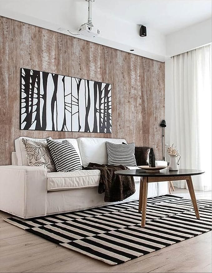 Dimoon Wallpaper 118" x17.7''Wood Wallpaper Brown Thicken Grey Dark Wood