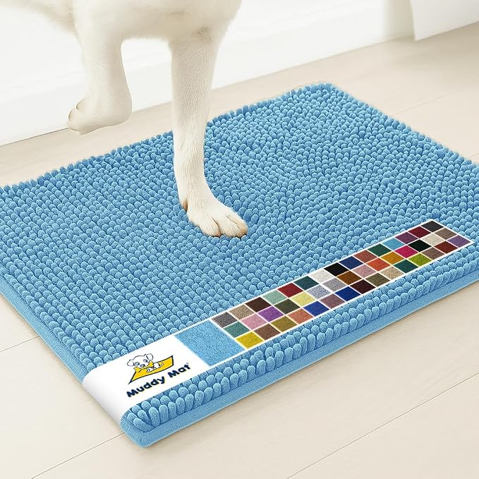 Muddy MatÂ® | Super Water Absorbent Door Mat Indoor, Microfiber Quick Dry Chenille Entryway Rug, Slip Resistant Front Door Mat, Indoor Mats for Entryway, Machine Washable Pet Rug, Sky Blue 30" x 60"