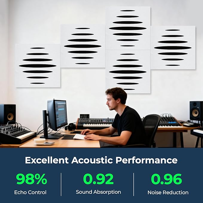6 Pack Acoustic Wall Panels Self-Adhesive, 23.6" x 23.6" x 0.5" Acoustic Panels