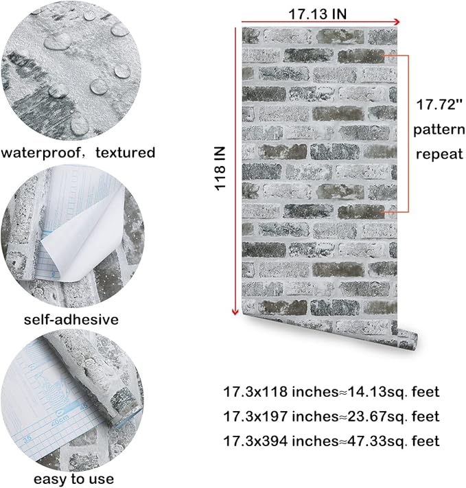 Guvana Grey Brick Wallpaper Peel and Stick Wallpaper 3D Vintage Brick Contact