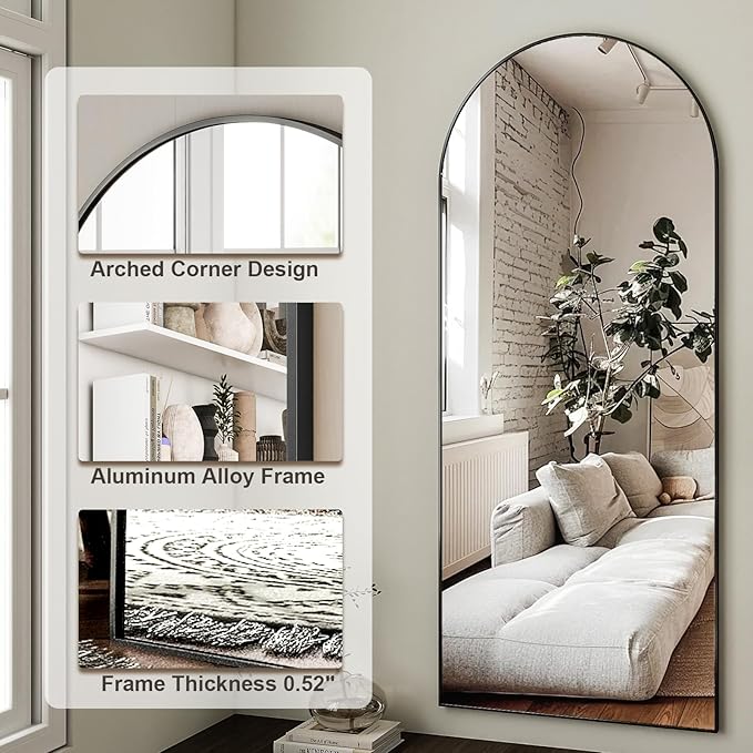 HARRITPURE 64"x21" Full Length Mirror, Arched Full Mirror, Free Standing