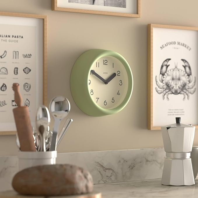 JONES CLOCKS® Fuze wall Clock | Small Round Clock | Matcha Green | Playful