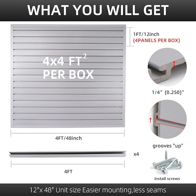 Slatwall Panel Garage Organizer Heavy Duty Wall Mounted, PVC Slat Panels Home