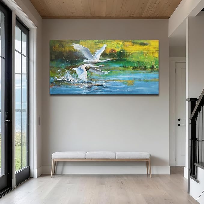 Anolyfi Swan Wall Art for Living Room, Goose Painting Large Animals Artwork