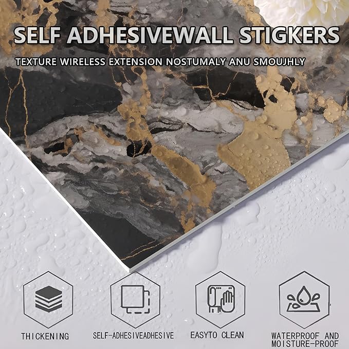 10pcs Peel and Stick Tile Shower Waterproof Marble Tiles Wall Panels,
