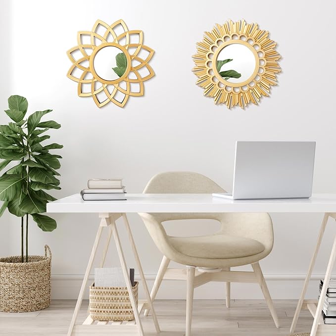 Dandat Set of 4 Gold Mirrors for Wall Decor Small Circle Flowers Mirrors