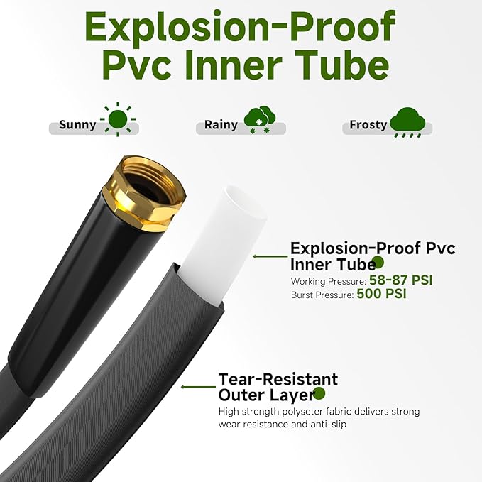 Garden Hose 100 FT, Non-Expanding Lightweight High-Pressure Water Hose with 10 Spray Nozzle, Portable No Kink Flexible Garden Hoses Pipe for Outdoor, Lawn, Yard, Car, House(500 PSI Max, 3/4" GHT)