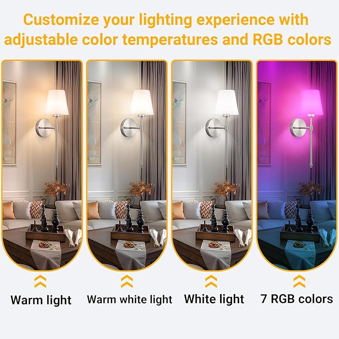 Vimhou Peel and Stick Wall Sconces, Stick On Wall Sconce Set of 2, Battery