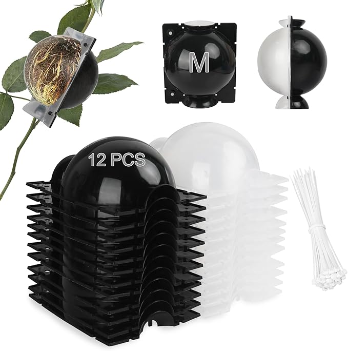 Tree Root Growing Box, Air Layering Pods Propagation Kit, Reusable Half Transparent Plants Asexual Reproduction Grafting Ball with Zip Ties for Fast Propagation Plants (12 pcs Medium)