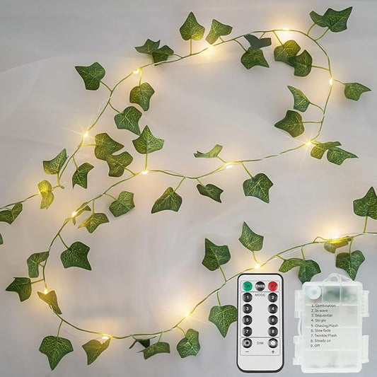 suddus Vine with Fairy Lights Battery Operated, 13.1ft 40 LED Ivy String Light