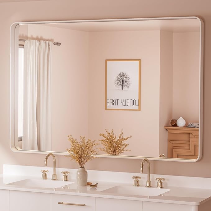 TETOTE White Framed Mirror for Bathroom 60 x 36 Metal Frame Wall Mounted