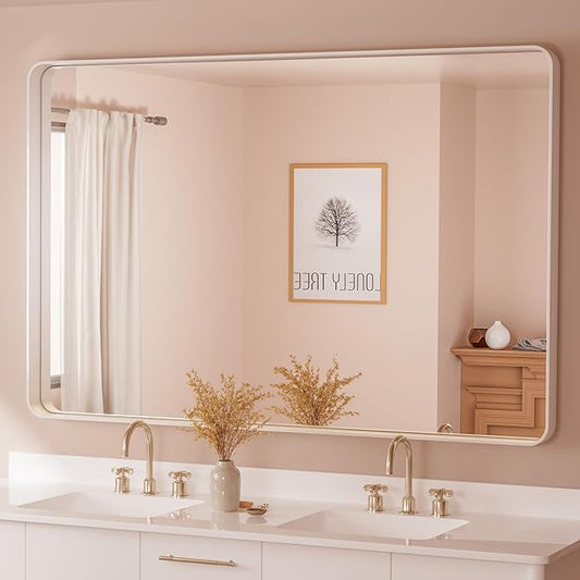 TETOTE White Framed Mirror for Bathroom 60 x 36 Metal Frame Wall Mounted