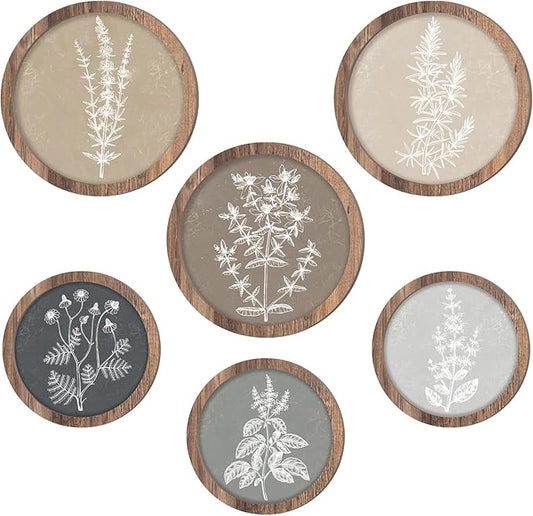 Threehoney 6 Pcs Framed Botanical Wall Art Set Floral Wall Art Vintage Boho