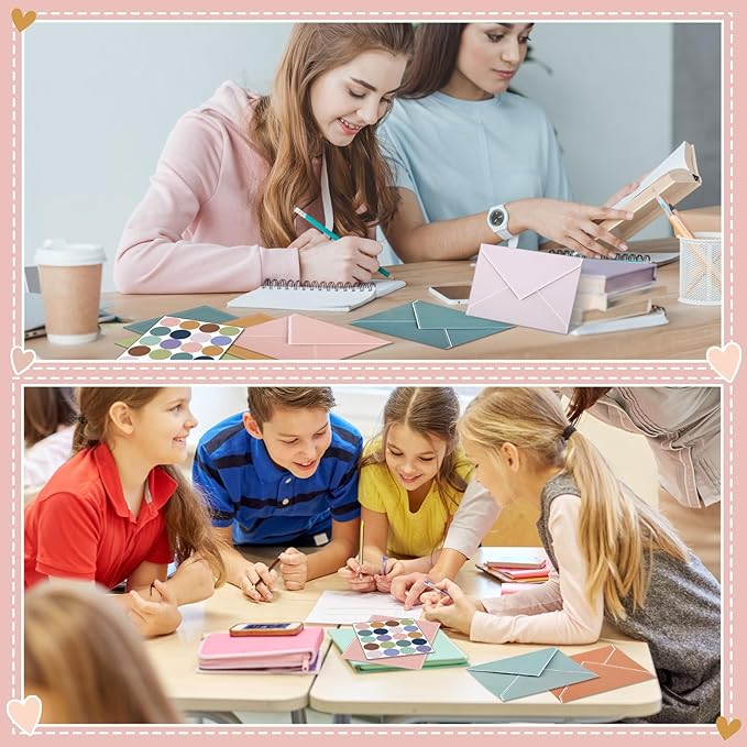 TaoBary 160 Packs Stationery Paper Set (50 Double Sided Stationery Writing Papers 50 Matching Envelopes) 60 Round Dot Sticker, 10 Design (Morandi Color)