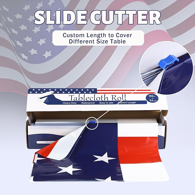Kochorie 100 Ft x 54 Inch 4th of July Tablecloth Roll in Slide Cutter Box