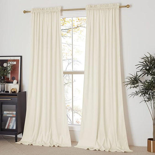 NICETOWN Ivory White Velvet Curtains 144" Length 52" Wide, Luxury and Thick