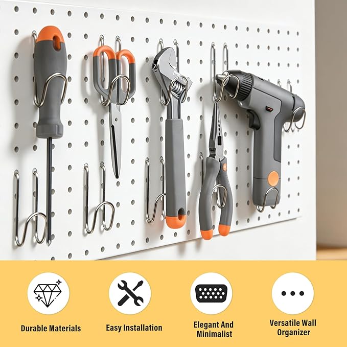 DEWEL Peg Board, 23" x 12" Peg Board Tool Organizer Panel Set, 2 Pack Metal Pegboard Panels with Accessories, Heavy Duty Pegboard for Walls Home, Garage, Office, Craft Room, Kitchen（2pcs white）