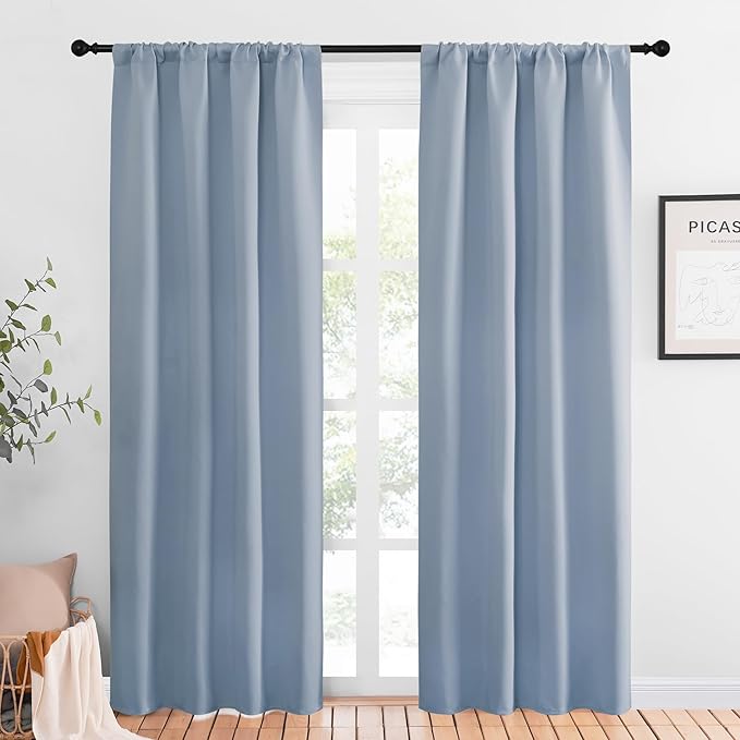 NICETOWN Blackout Curtains for Living Curtains, Vintage Blue, 1 Pair, 34-inch W