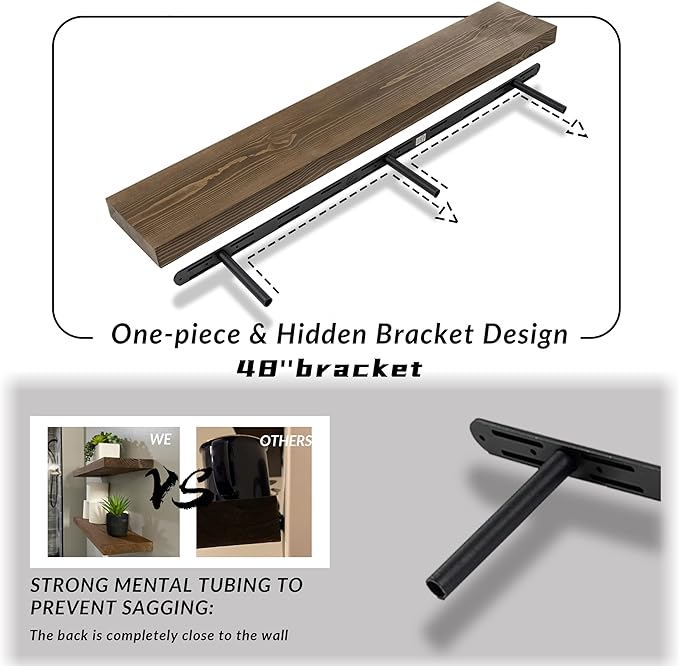 48 Inch Floating Shelves, 8-Inch Deep High-End Solid Wood Floating Shelves