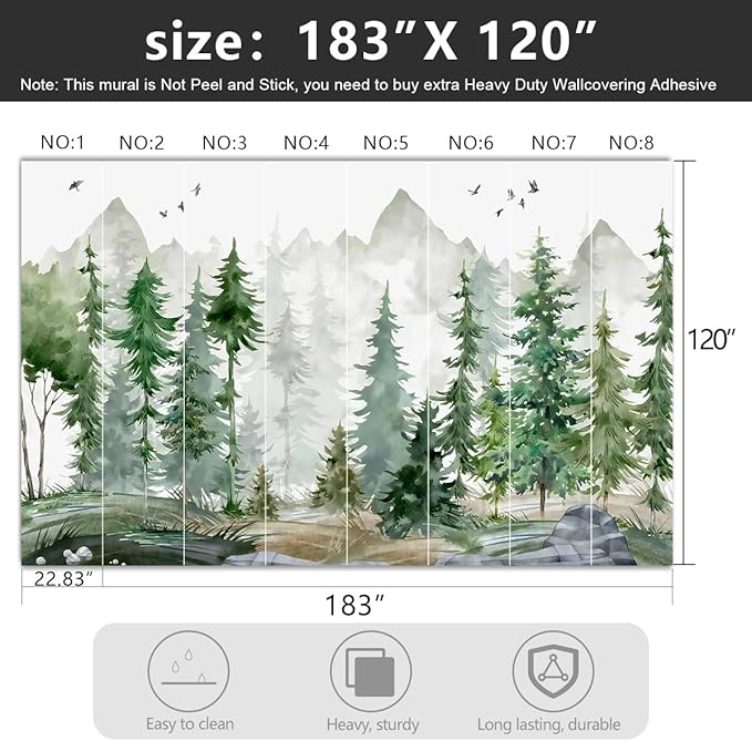 -Green Cartoon Pine Forest Nursery Fabric Wallpaper