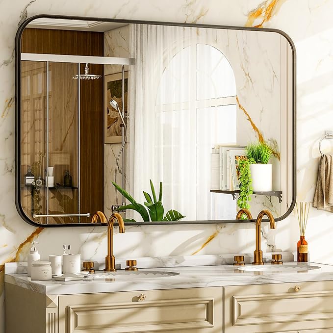 Easly 30 x 40 Inch Bathroom Mirror, Rounded Rectangular Vanity Mirror