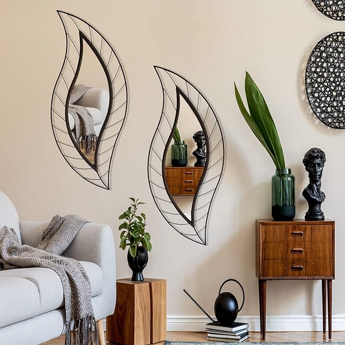 ironsmithn Decorative Wall Mirror, Leaf Design Metal Frame