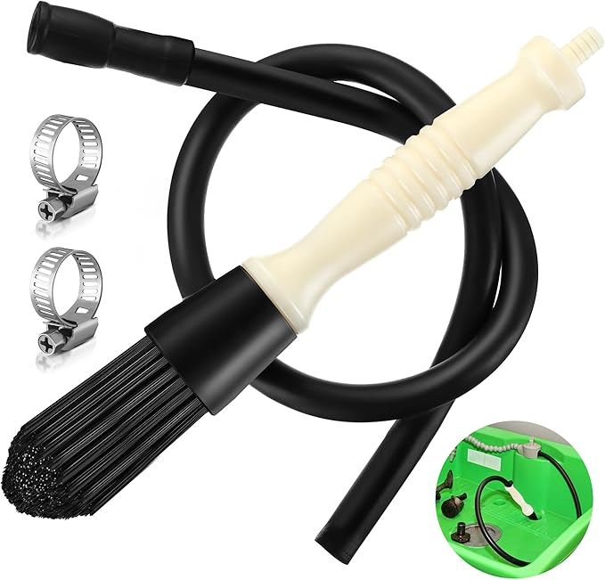 Dreyoo Parts Washer Brush with 27.5 Inch Flow Hose, Wear Resistant Cleaning Tool with 2 Stainless Steel Clamps, Flow Through Parts Brush for Automotive Cleaning and Car Detailing