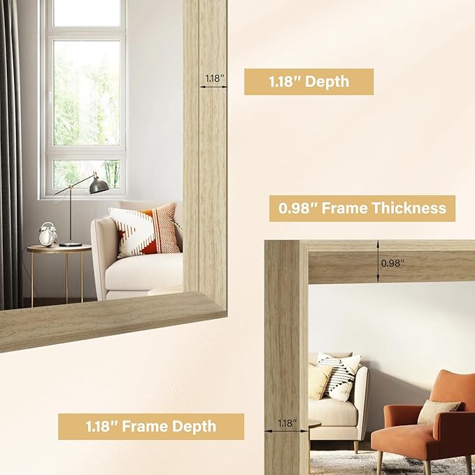 Oak Wood Effect Framed Wall Mirror, 20x30 Rectangle Mirror, Anti-desilvering
