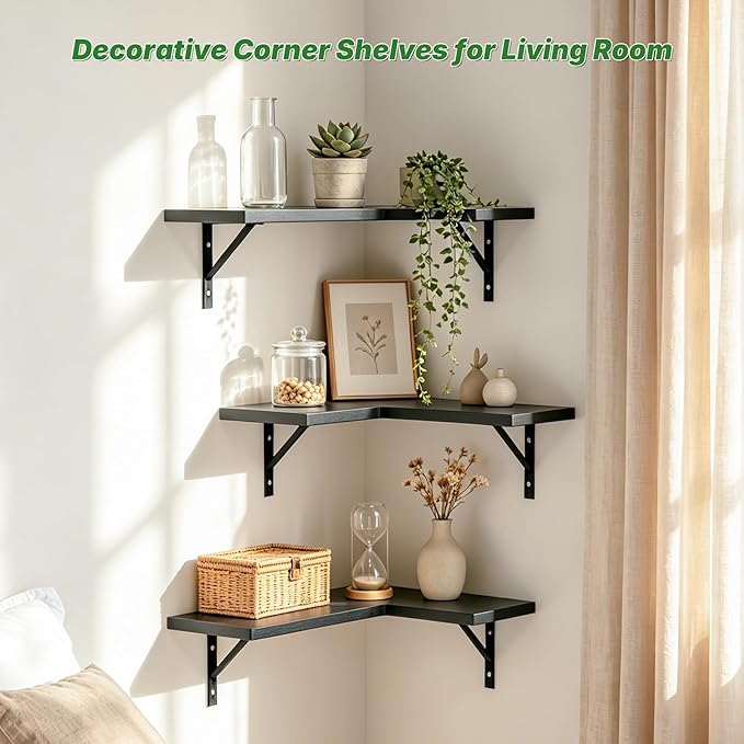 NATURE'S SOURCE Corner Floating Shelves, Corner Shelf Wall Mounted, Shelves