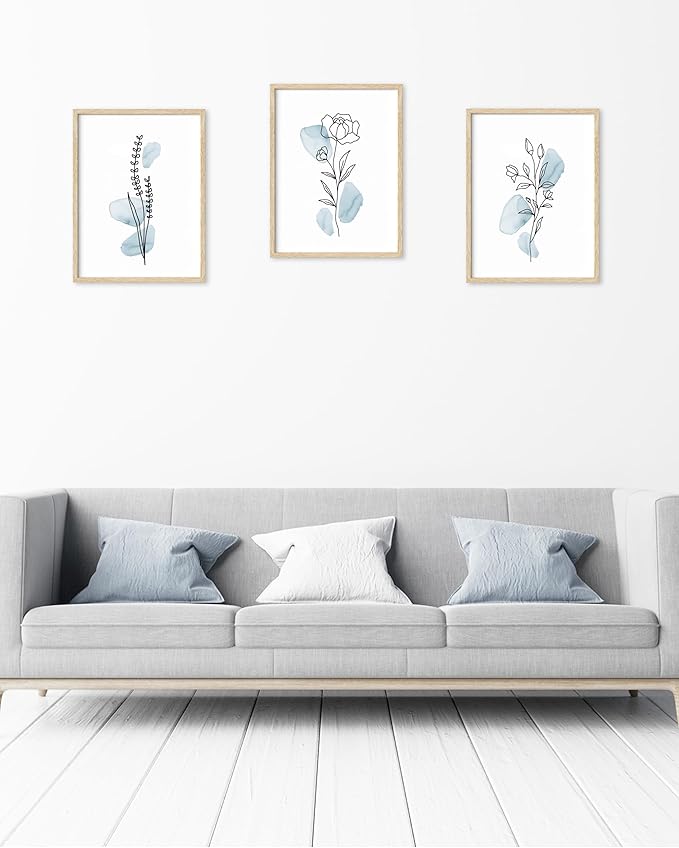 HesenDot Boho Art wall Décor, Botanical Print Set of 3, Abstract Line