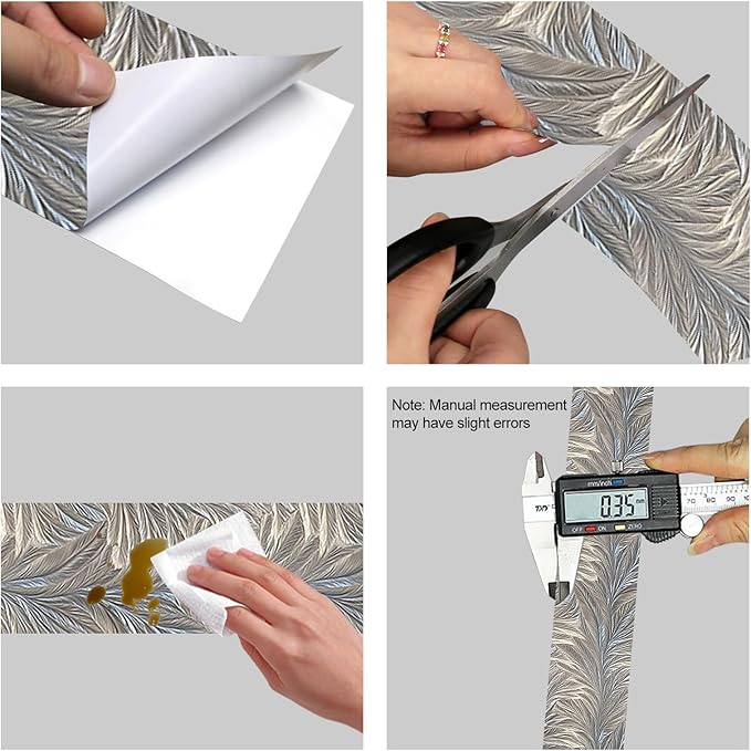 HOMETITUTE Wallpaper Border Peel and Stick Wall Border Silver Feather Texture