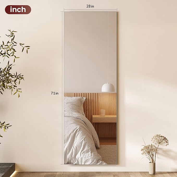 Kosmonia 71x28 Frameless Full Length Silver Coating Mirror w/Distortion Free