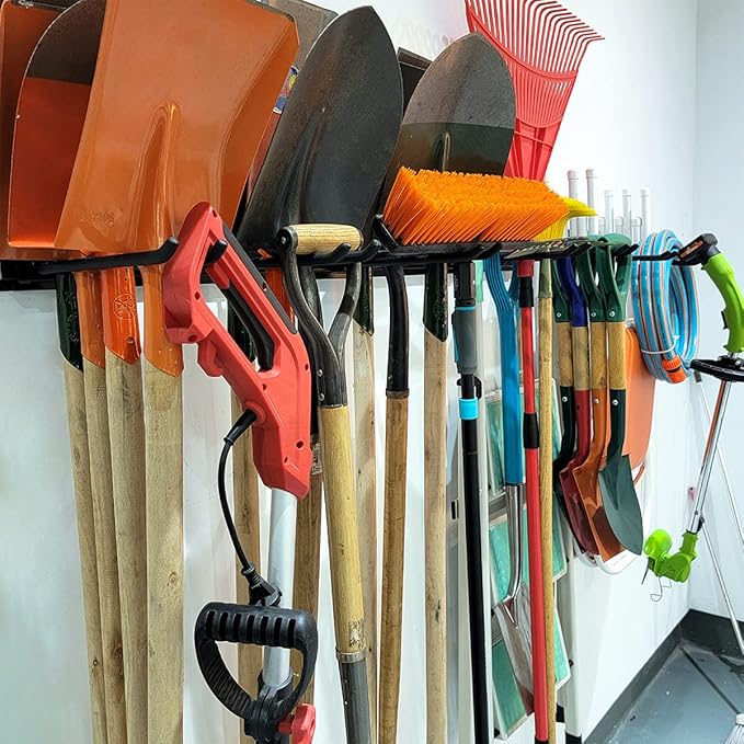 TORACK Tool Storage Rack, Heavy Duty Steel Garage Wall Mount Garden Tool Organizer for Ladders, Chairs, Shovels, Broom, Power tools (8-Pack 5.7"-11" Mixed Hooks, up to 800 lbs)