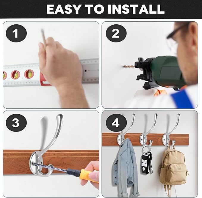 Wall Hooks for Hanging, 20-Pcs Heavy Duty Metal Coat Hooks, for Living Room
