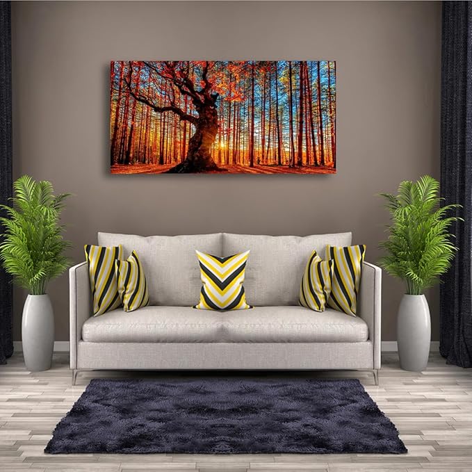 Tree of Life Wall Art Canvas Prints Natural Landscape Pictures Home Decor Colorful Forest Paintings for Living Room Bathroom Bedroom Kitchen Decorations 28x57 Inches Wooden Framed Artwork Easy Hanging