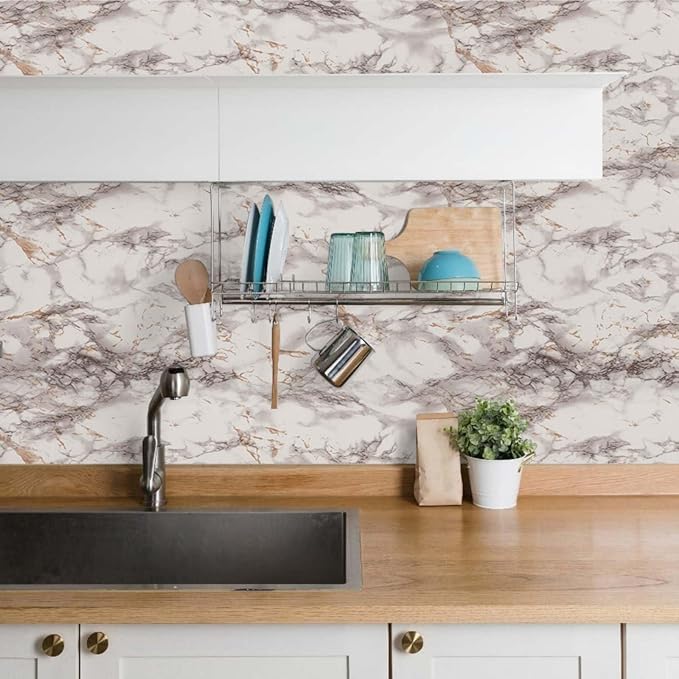 Abyssaly Marble Contact Paper Brown Peel and Stick Countertops Waterproof