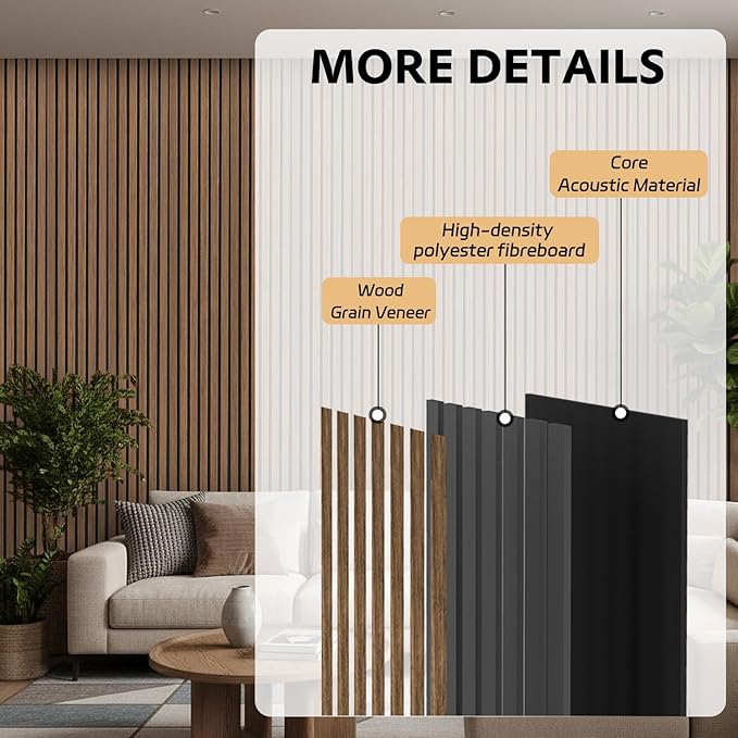 4 Pack Wood Panels for Wall, 106.3" × 11" Wood Slat Acoustic Panels for Wall