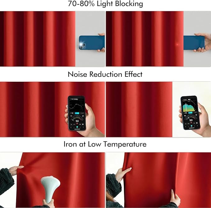 MIULEE Christmas Red Back Tab Blackout Curtains 102 Inch Long 2 Panels Set
