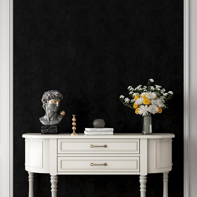 YENHOME 17.7"X393" Black Velvet Wallpaper Peel and Stick Soft Felt Fabric
