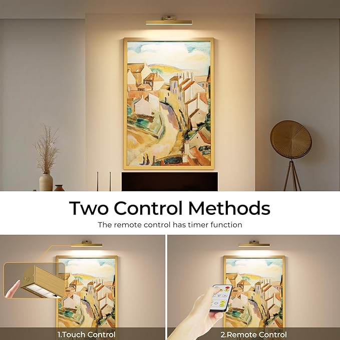 Afyuol Picture Lights for Wall, Brass Battery Operated Picture Light 16in Art