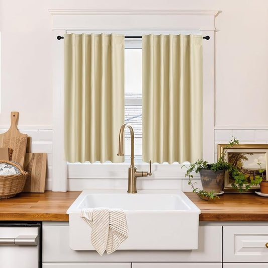 RYB HOME 100% Blackout Basement Curtains 36 inches Long, Heat & UV Blocking