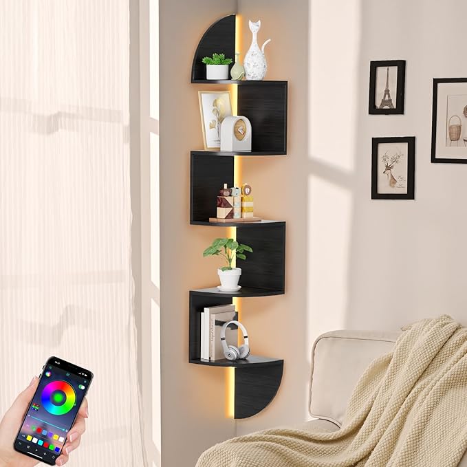 Waipfaru Corner Shelf, 5 Tier Bookshelf