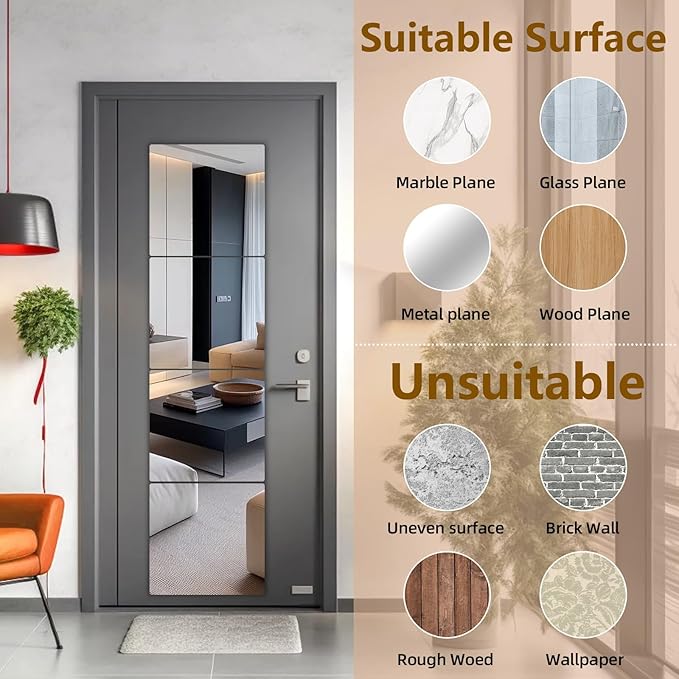 Stick on Small Mirror for Wall Decor Plastic Non Glass Sticky Kids Safety