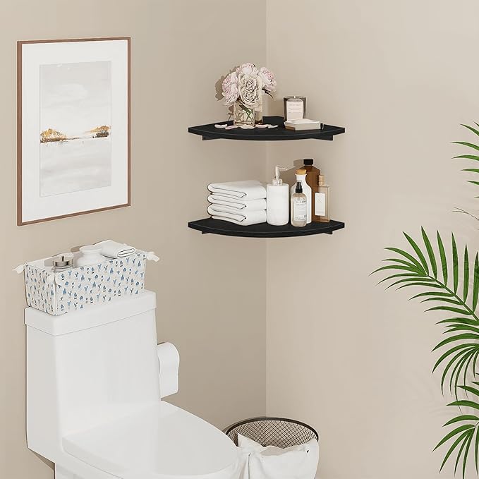 Homode Corner Floating Shelves, 2 Tier Curved Corner Hanging Shelving